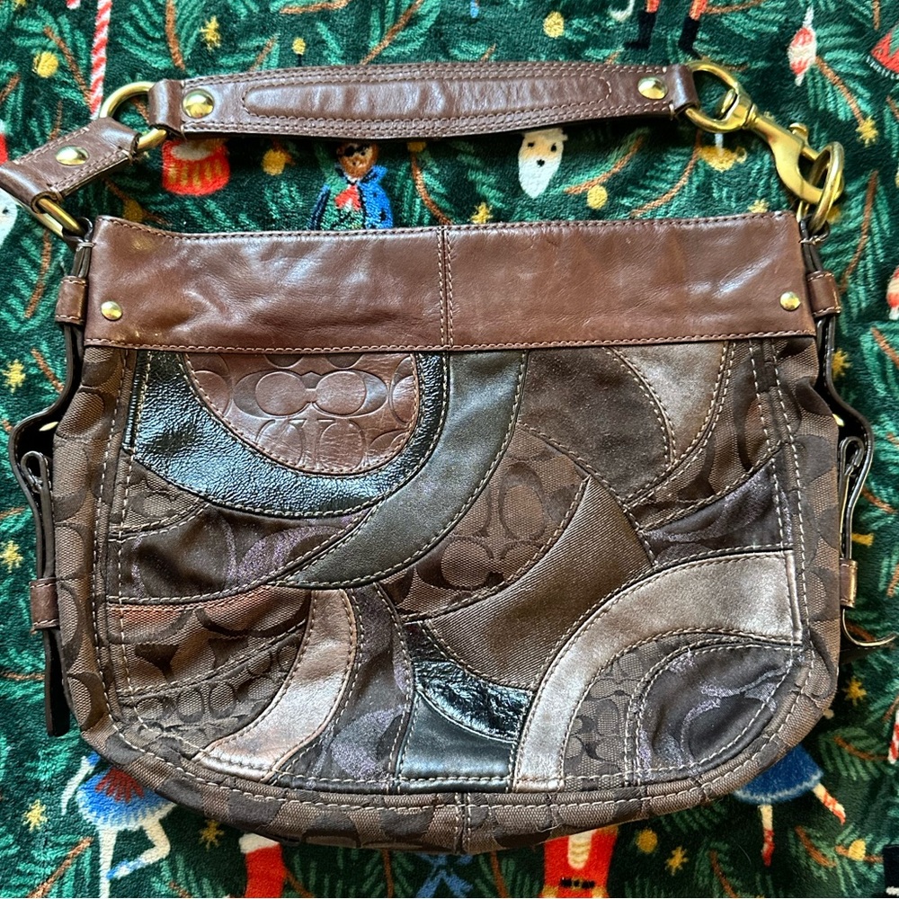 Coach Zoe Patchwork Brown Shoulder Bag - Picture 5 of 12